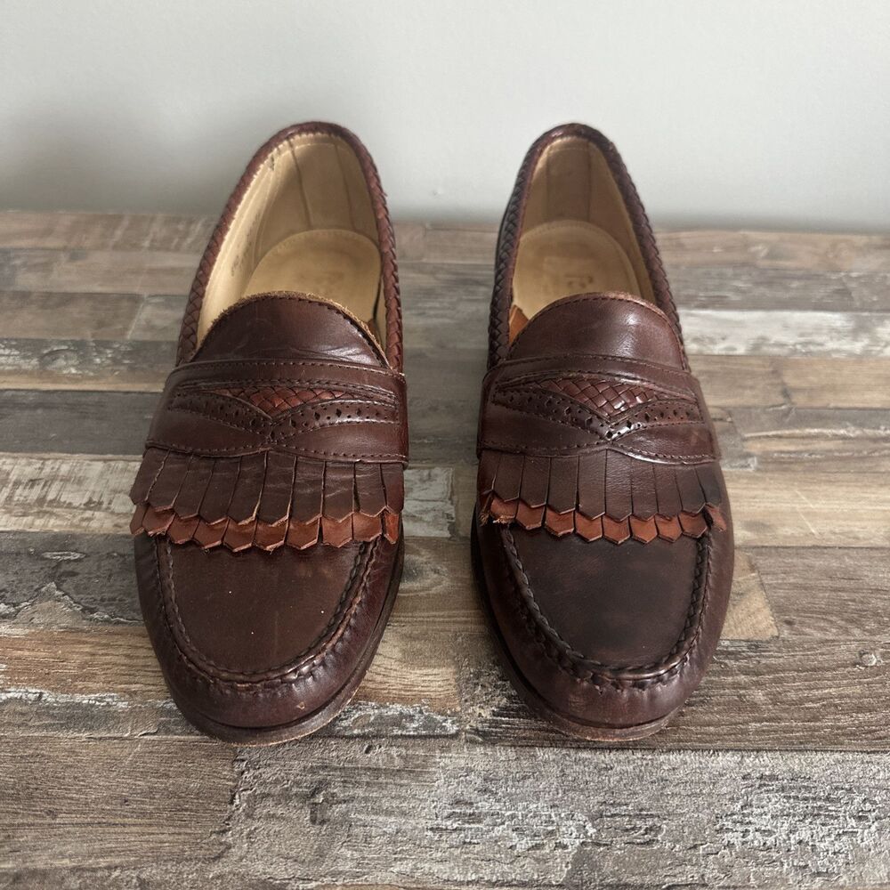 Foot-Joy Genuine Leather Two-Tone Brown Loafers Mens Size 8.5 D Made In USA FJ